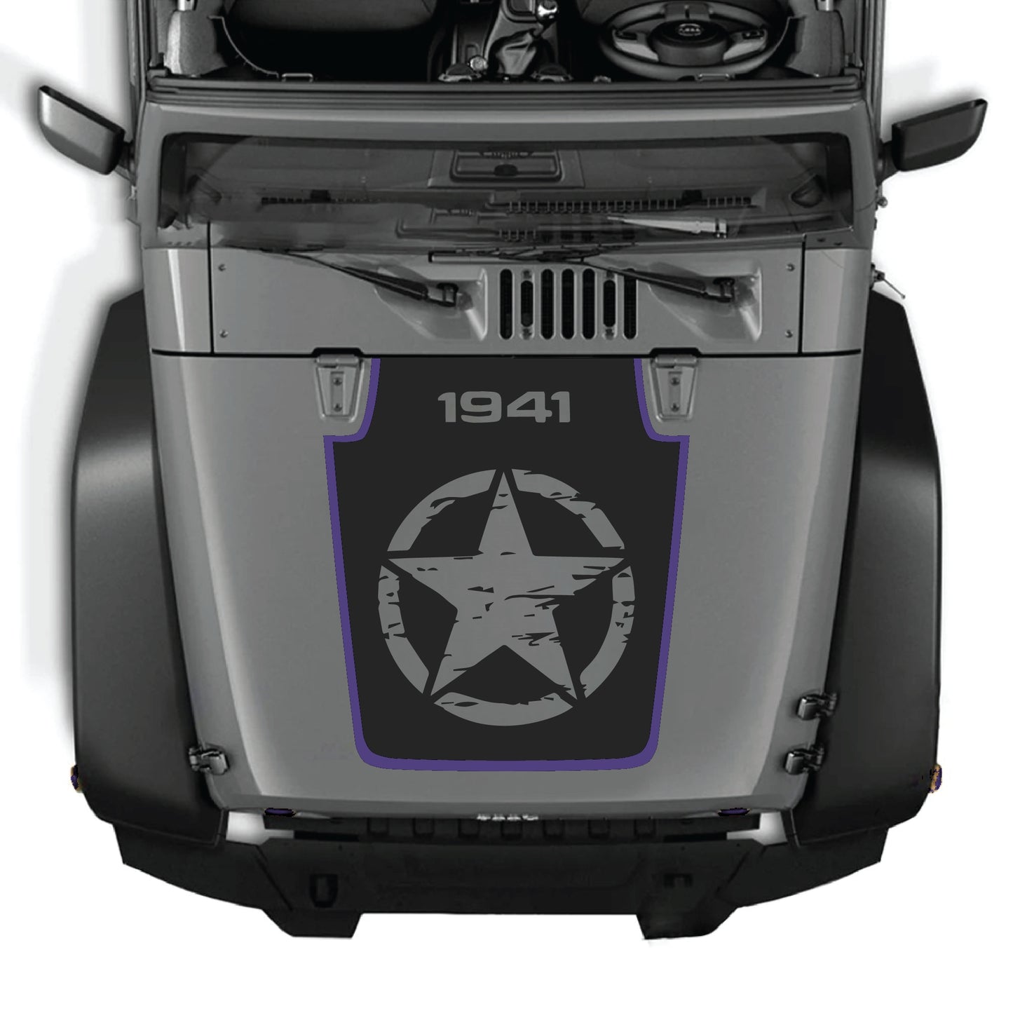 Calcomanía para el capó del Jeep Wrangler JK con un gráfico de estrella completa en vinilo blanco y negro de CarCode, para modelos 2007-2018.