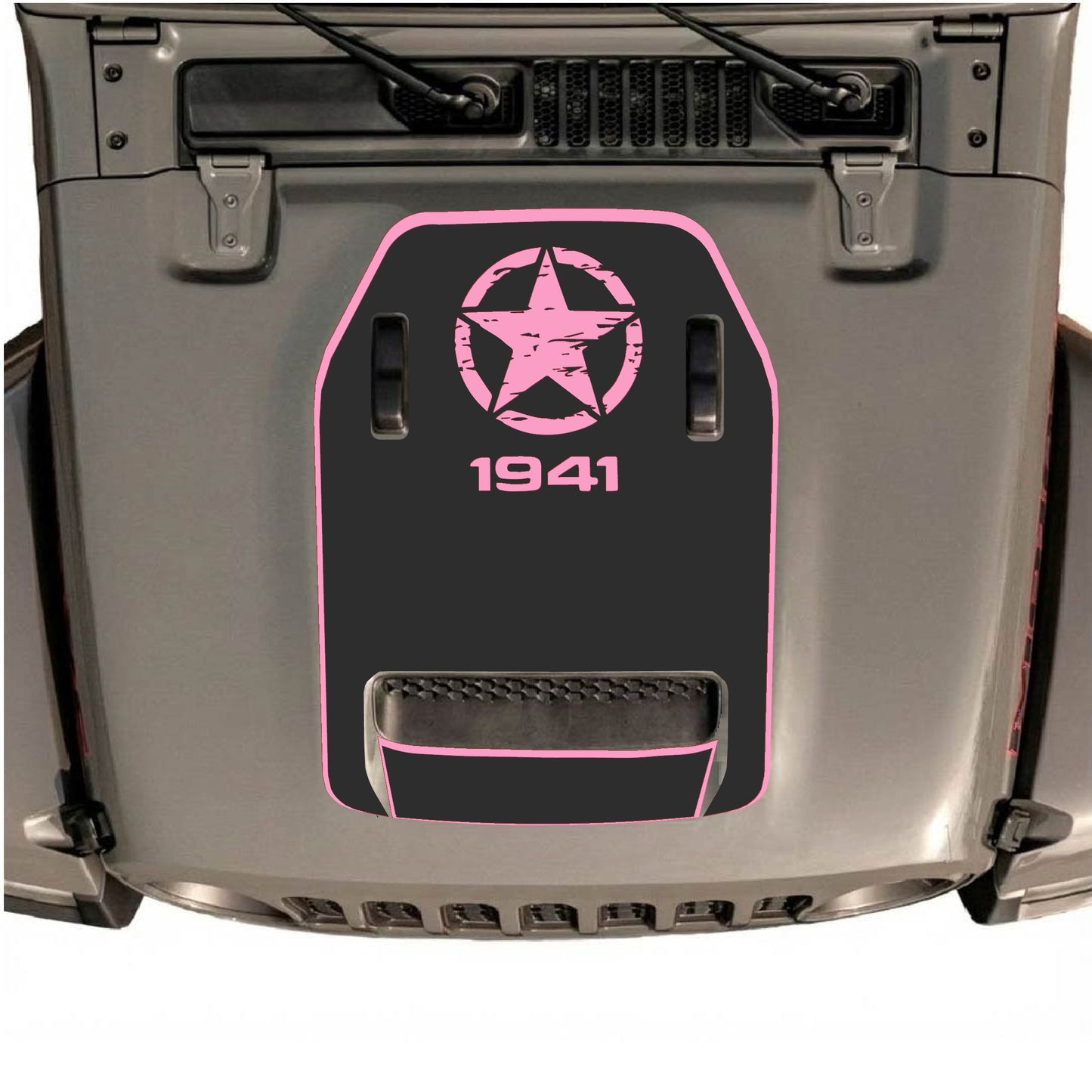 Hood Panel Decal/Sticker - 1941 Top Star with Border Graphic Decal Graphic Kit - For Jeep JL JLU 392 2018 - Premium Vinyl