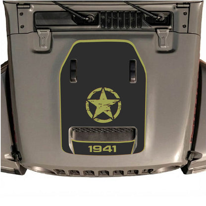 Hood Panel Decal/Sticker - 1941 Center Star with Border Graphic Decal Graphic Kit - For Jeep JL JLU 392 2018 - Premium Vinyl