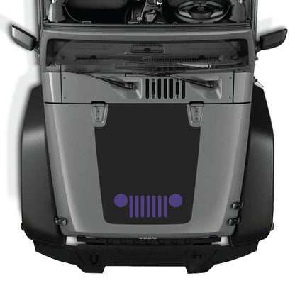 Jeep Wrangler JK hood decal from CarCode with center grill graphic, made of premium vinyl, for 2007-2018 models.