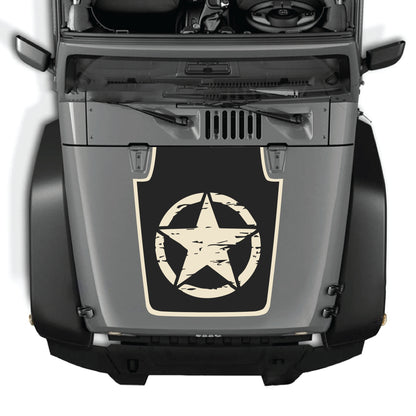 Full star hood decal with border graphic kit for Jeep Wrangler JK JKU 2007-2018, made of premium vinyl by CarCode.