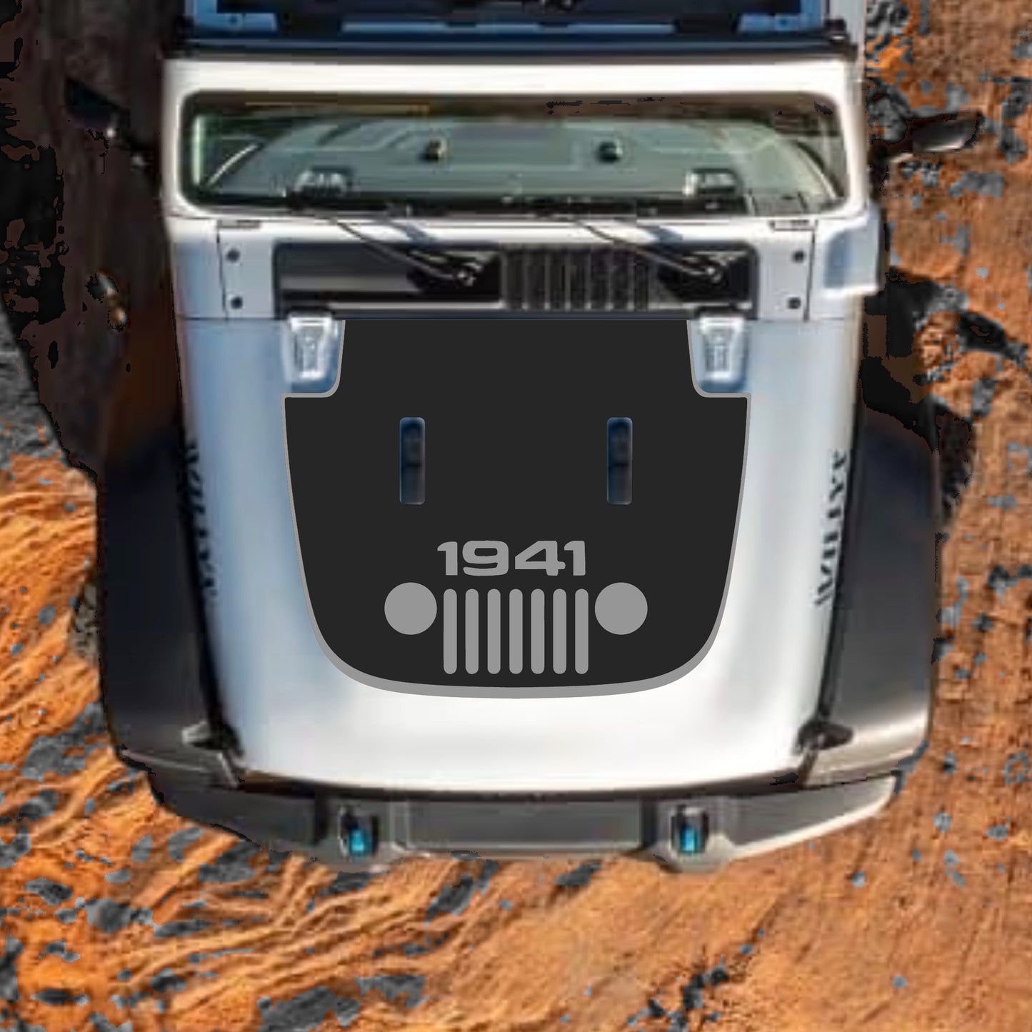 Hood Panel Decal/Sticker - Full 1941 Grill with Border Graphic Decal Graphic Kit - For Jeep JL JLU Sahara 2018-2025 - Premium Vinyl