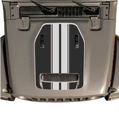 Hood Panel Decal/Sticker - Stripes with Border Graphic Decal Graphic Kit - For Jeep JL JLU 392 2018 - Premium Vinyl