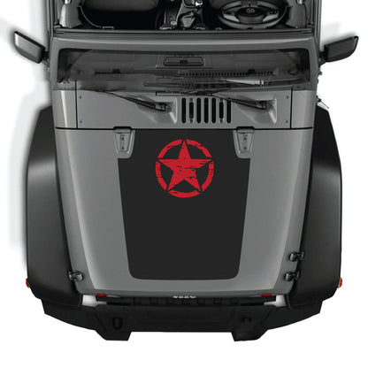 Jeep Wrangler JK hood decal with top star graphic from CarCode, made of premium vinyl, designed for 2007-2018 models.
