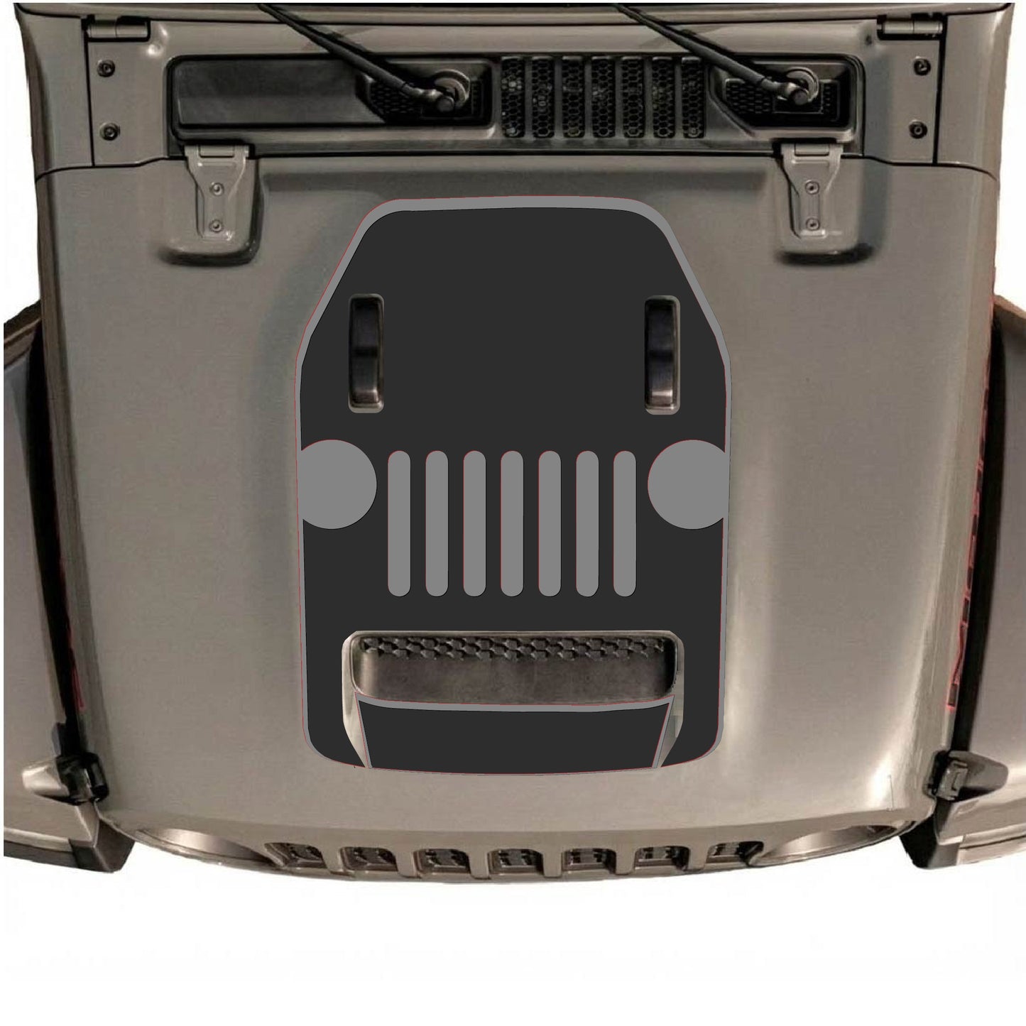 Hood Panel Decal/Sticker - Full Center Grill with Border Graphic Decal Graphic Kit - For Jeep JL JLU 392 2018 - Premium Vinyl