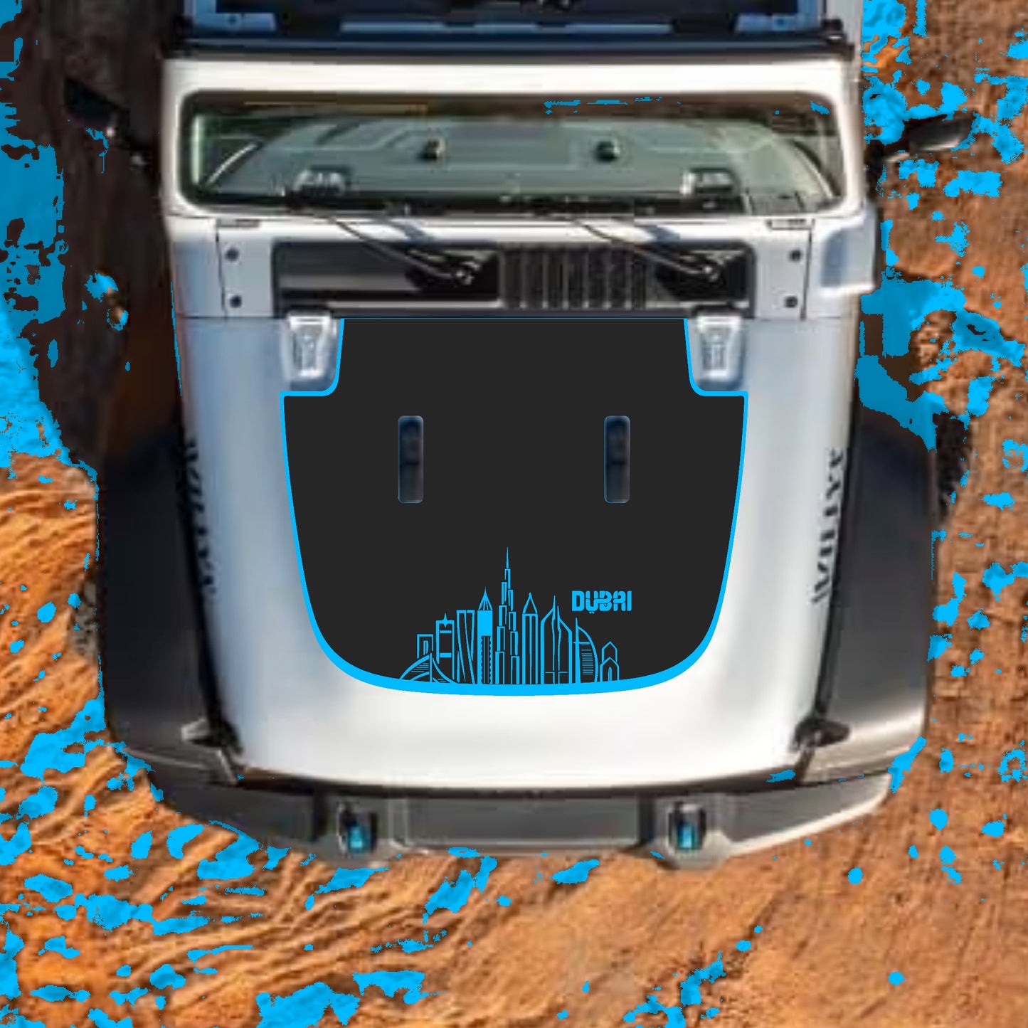 Hood Panel Decal/Sticker - Dubai with Border Graphic Decal Graphic Kit - For Jeep JL JLU Sahara 2018-2025 - Premium Vinyl