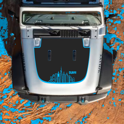 Hood Panel Decal/Sticker - Dubai with Border Graphic Decal Graphic Kit - For Jeep JL JLU Sahara 2018-2025 - Premium Vinyl