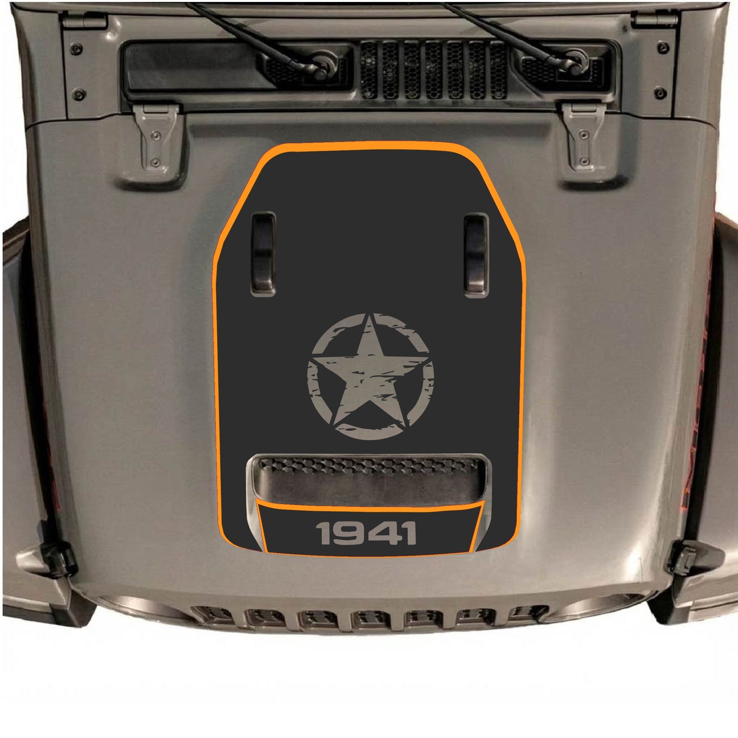 Hood Panel Decal/Sticker - 1941 Center Star with Border Graphic Decal Graphic Kit - For Jeep JL JLU 392 2018 - Premium Vinyl