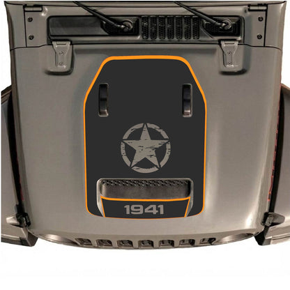 Hood Panel Decal/Sticker - 1941 Center Star with Border Graphic Decal Graphic Kit - For Jeep JL JLU 392 2018 - Premium Vinyl
