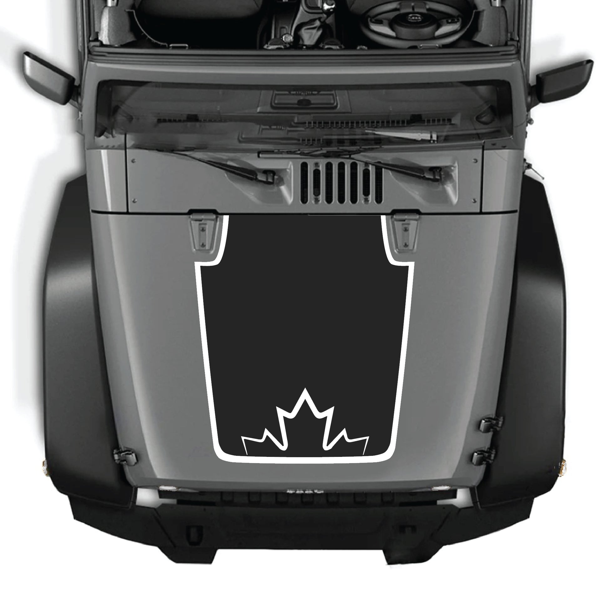 Canada graphic hood decal with border for Jeep Wrangler JK JKU 2007-2018, made of premium vinyl by CarCode.