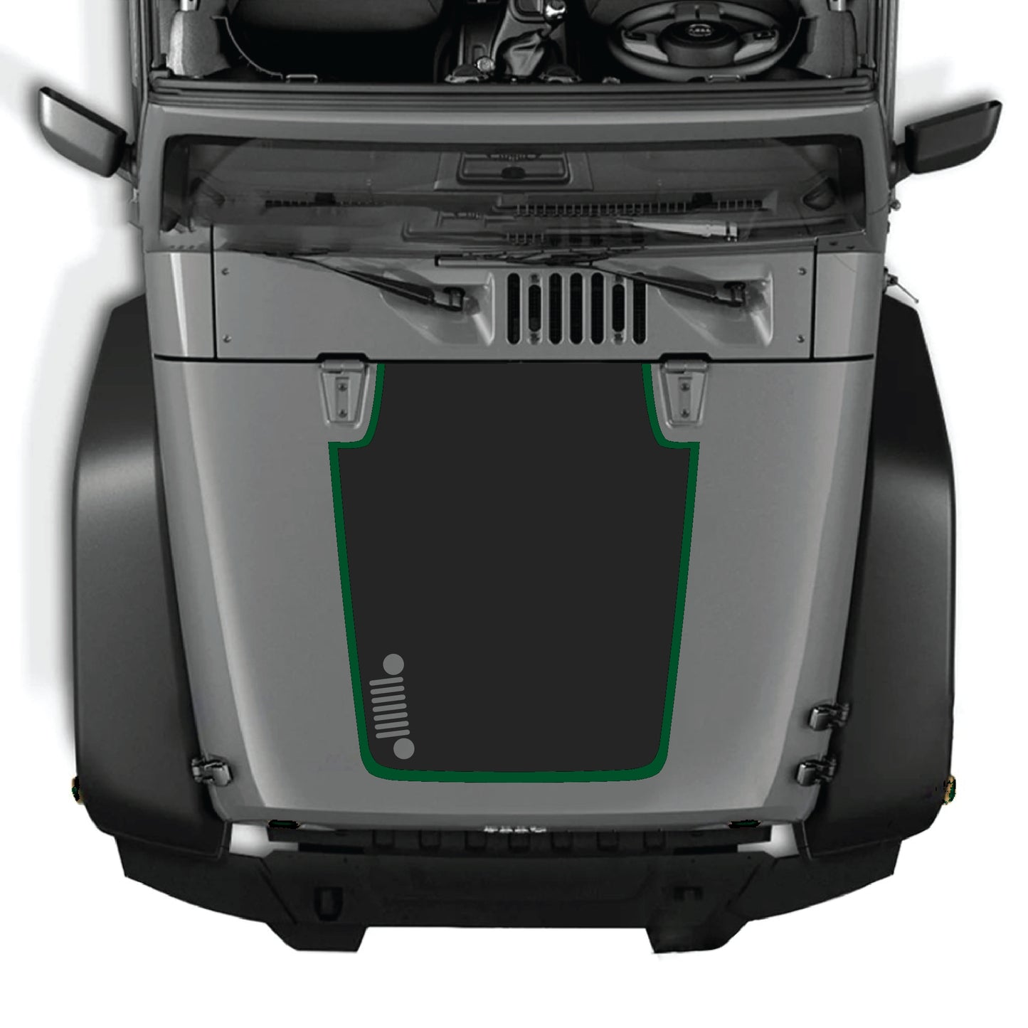 Kit de calcomanía negra premium para el capó del Jeep Wrangler JK en el lado izquierdo, de CarCode, con diseño llamativo de rejilla.