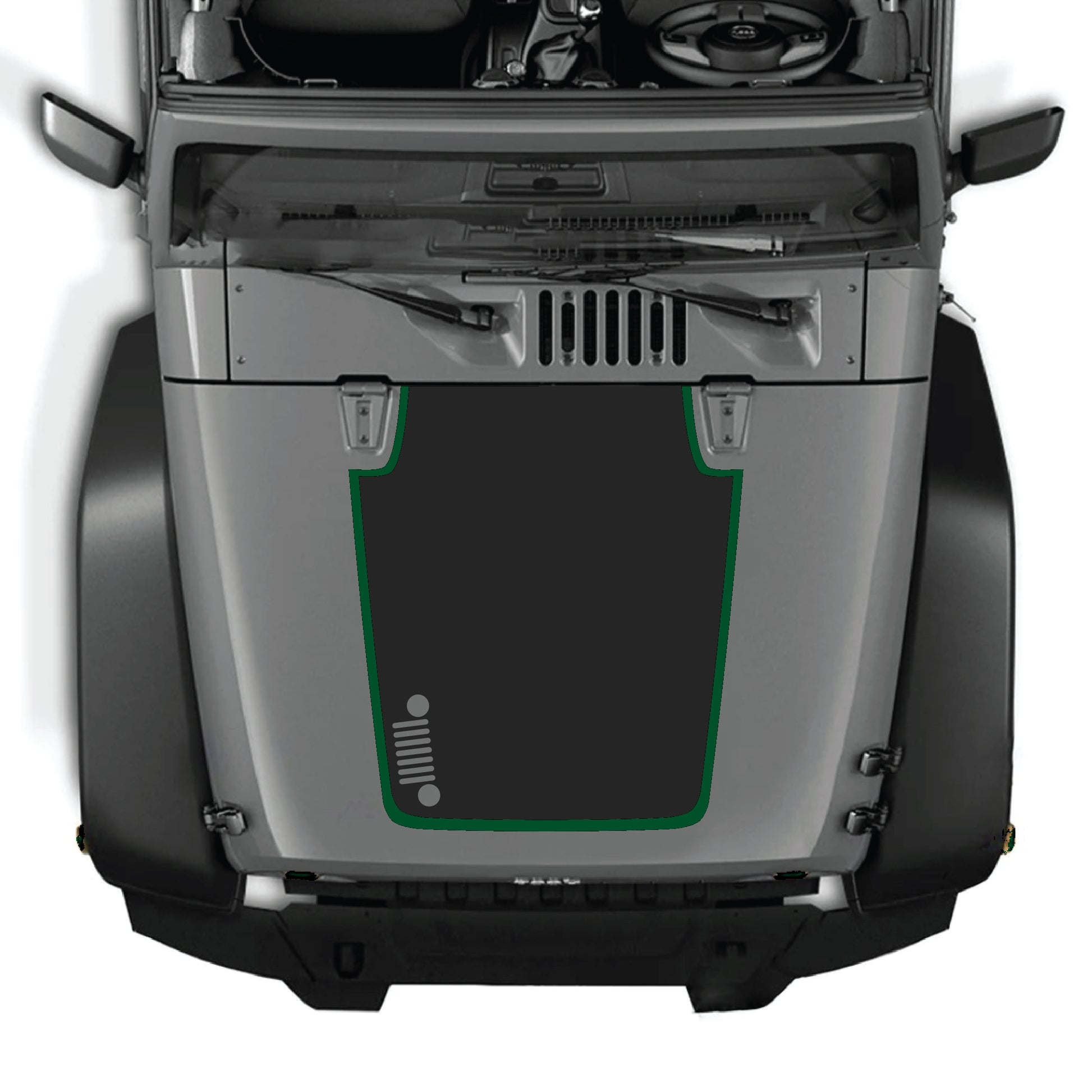 Kit de calcomanía negra premium para el capó del Jeep Wrangler JK en el lado izquierdo, de CarCode, con diseño llamativo de rejilla.