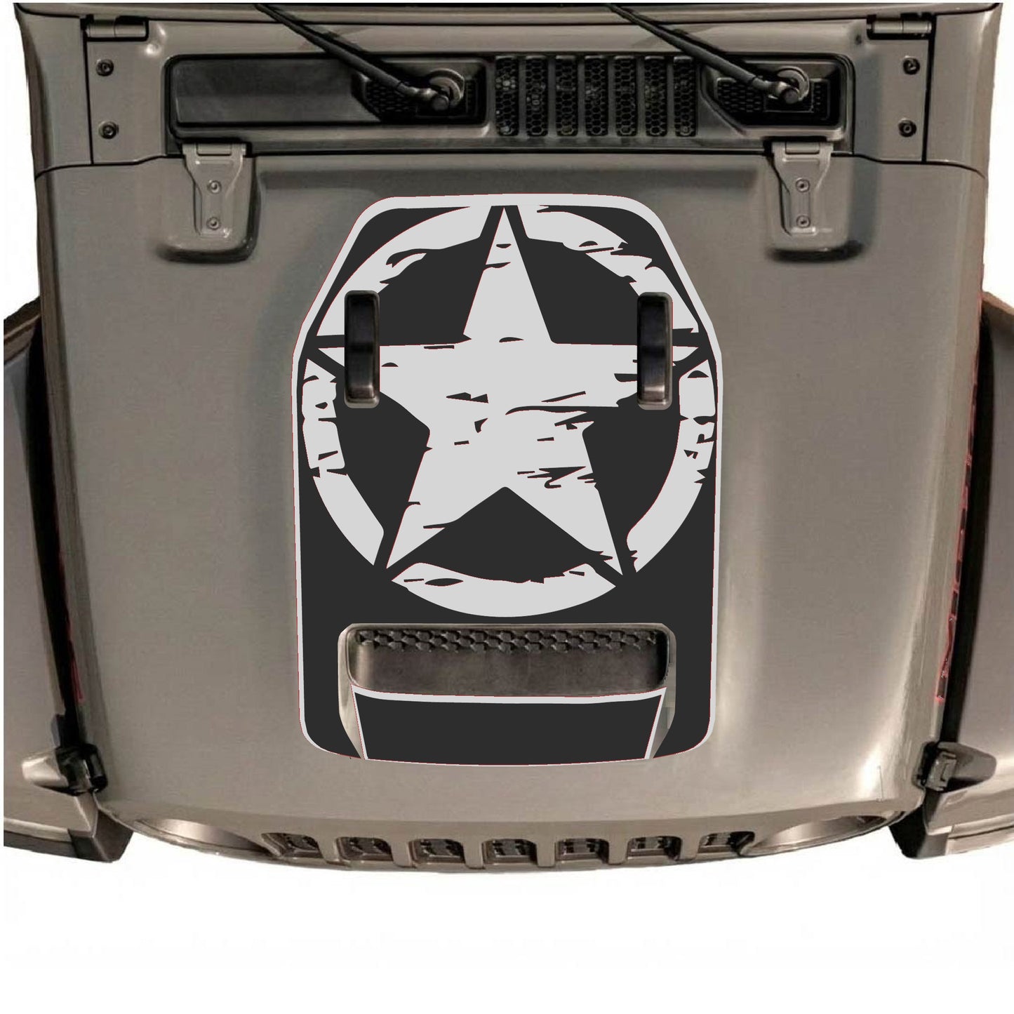 Hood Panel Decal/Sticker - Full Star with Border Graphic Decal Graphic Kit - For Jeep JL JLU 392 2018 - Premium Vinyl