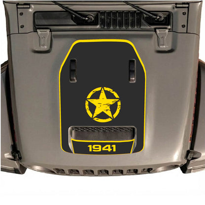 Hood Panel Decal/Sticker - 1941 Center Star with Border Graphic Decal Graphic Kit - For Jeep JL JLU 392 2018 - Premium Vinyl