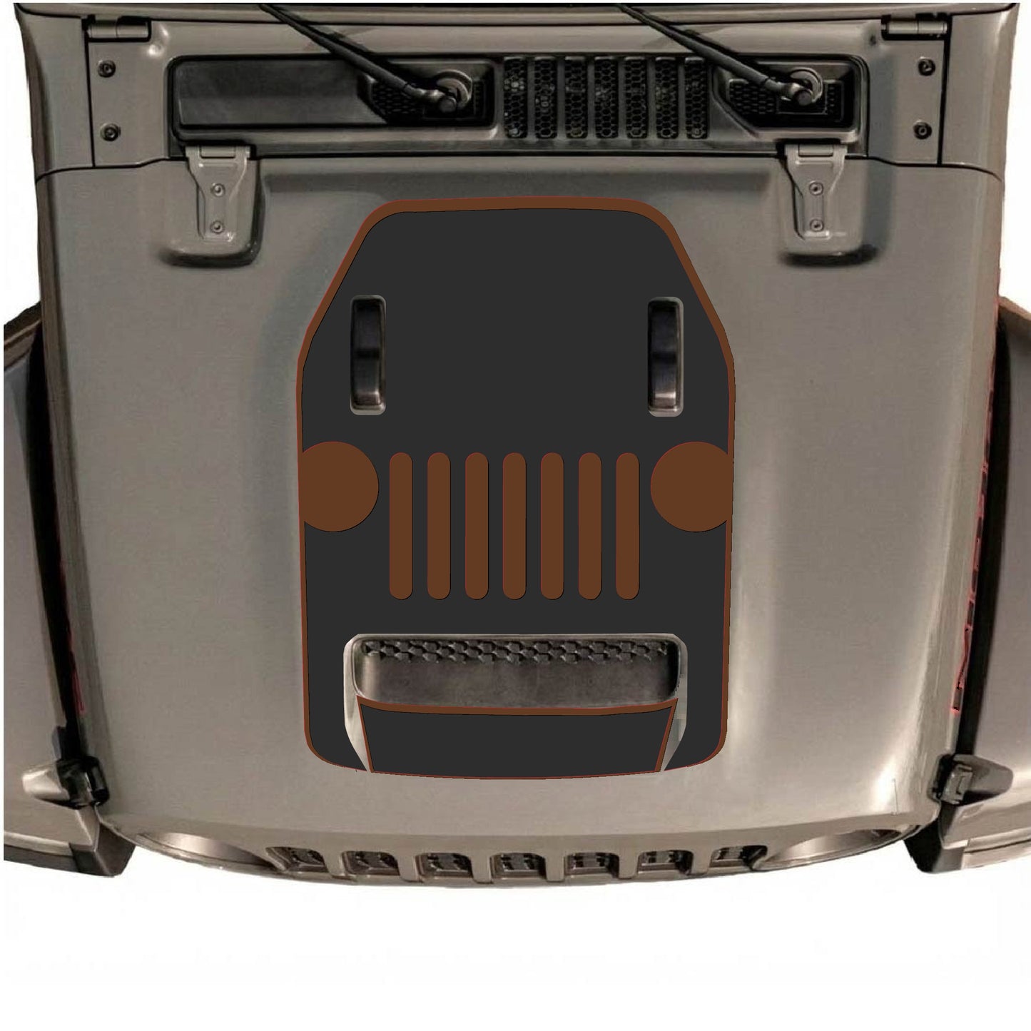 Hood Panel Decal/Sticker - Full Center Grill with Border Graphic Decal Graphic Kit - For Jeep JL JLU 392 2018 - Premium Vinyl