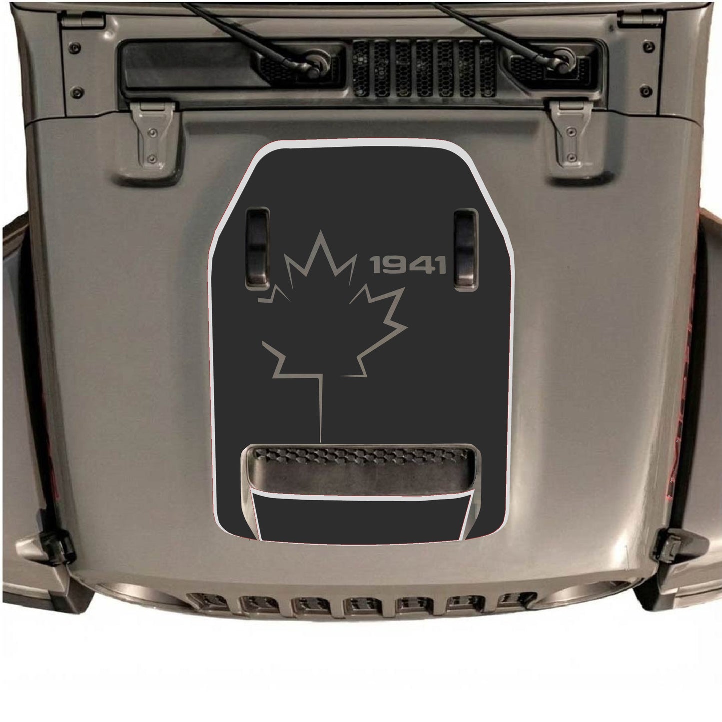 Hood Panel Decal/Sticker - 1941 Canada Leaf with Border Graphic Decal Graphic Kit - For Jeep JL JLU 392 2018 - Premium Vinyl