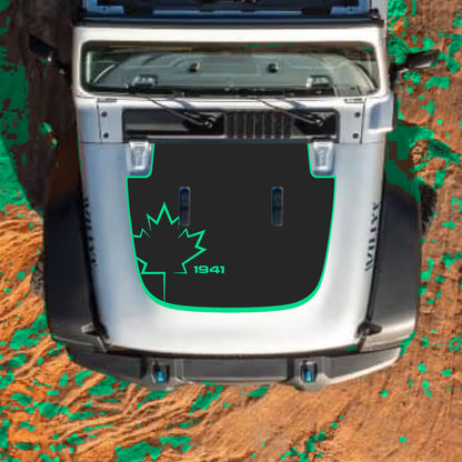 Hood Panel Decal/Sticker - Canada Leaf 1941 with Border Graphic Decal Graphic Kit - For Jeep JL JLU Sahara 2018-2025 - Premium Vinyl