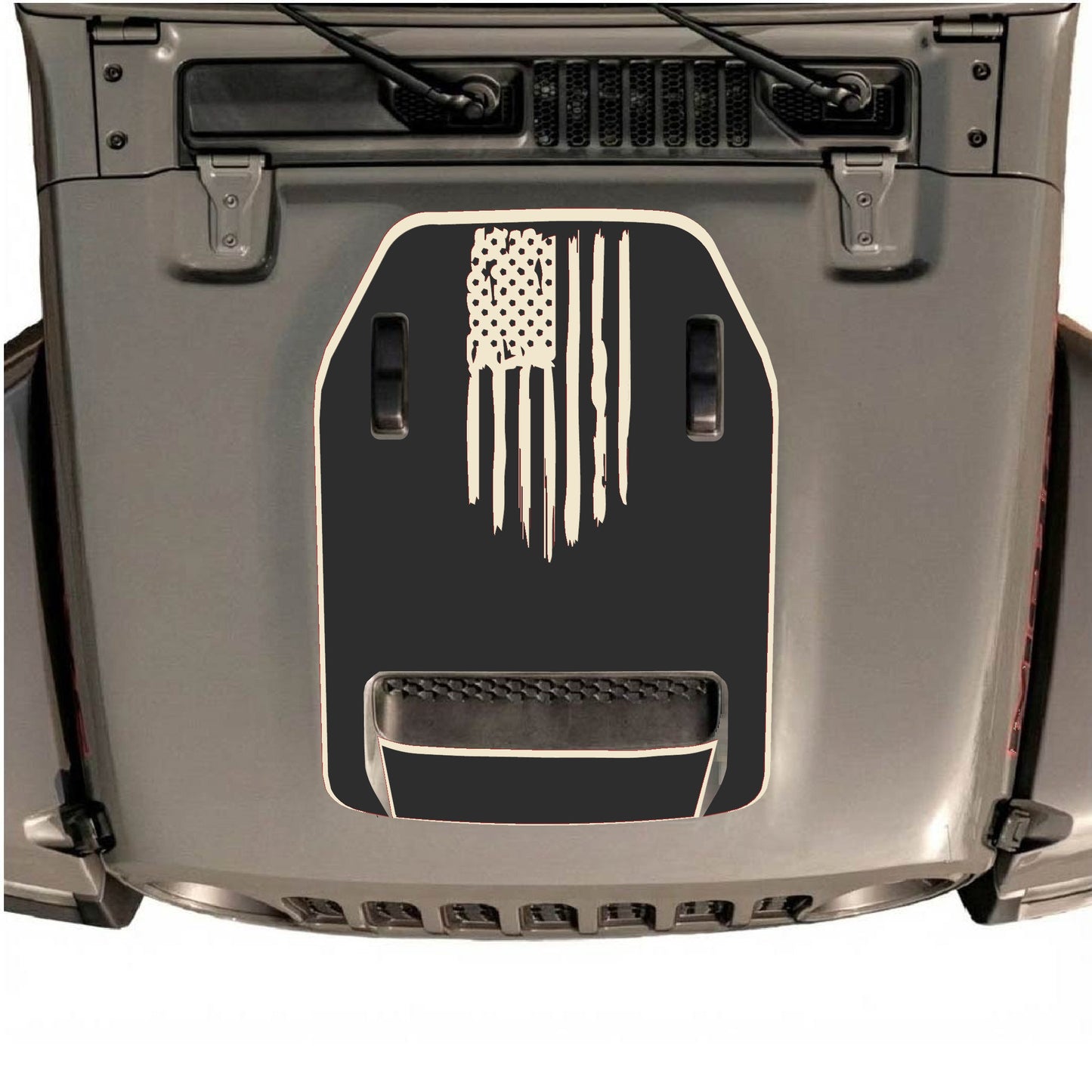 Hood Panel Decal/Sticker - America Flag with Border Graphic Decal Graphic Kit - For Jeep JL JLU 392 2018 - Premium Vinyl