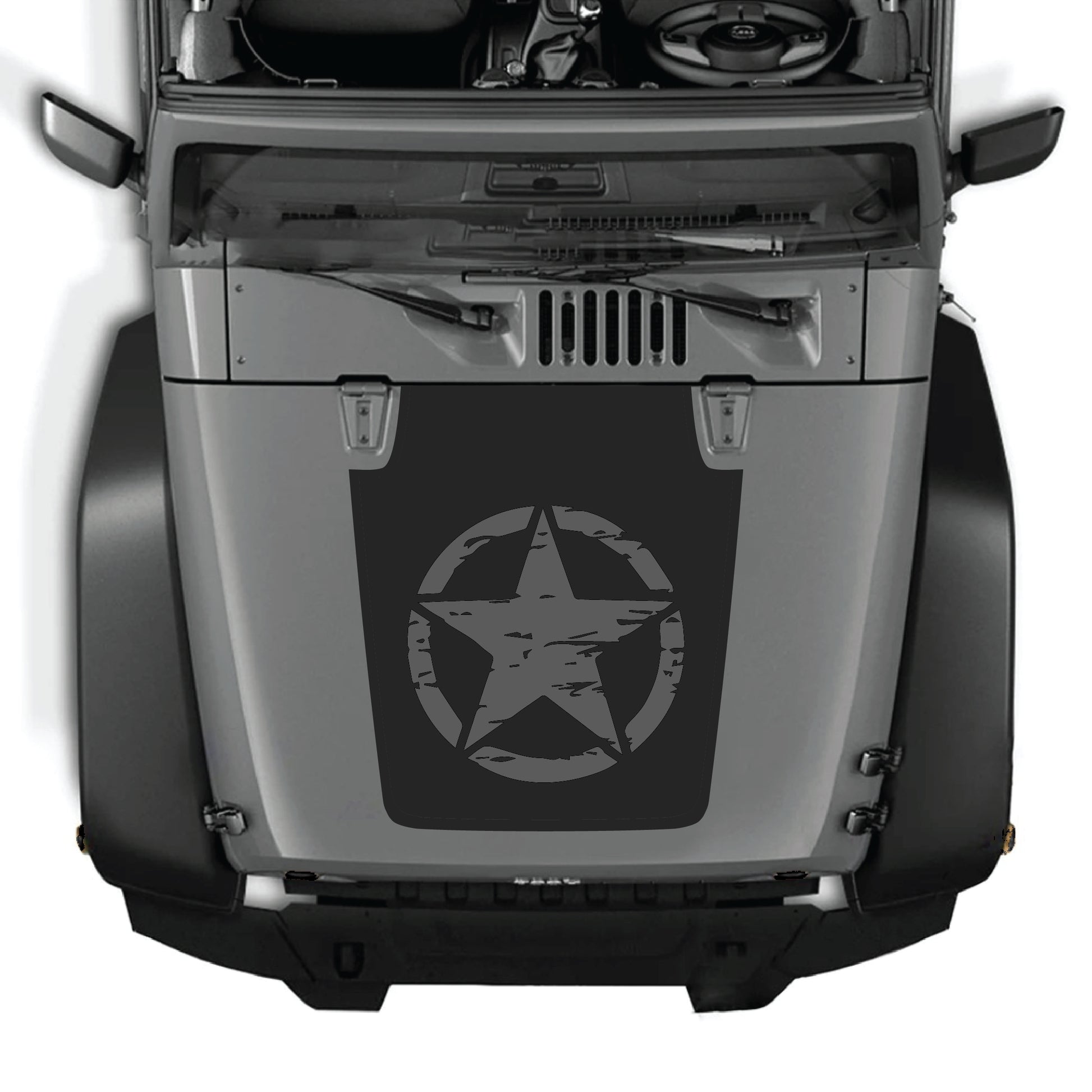 CarCode Jeep Wrangler full star hood decal graphic kit in premium vinyl, designed for JK JKU models 2007-2018.