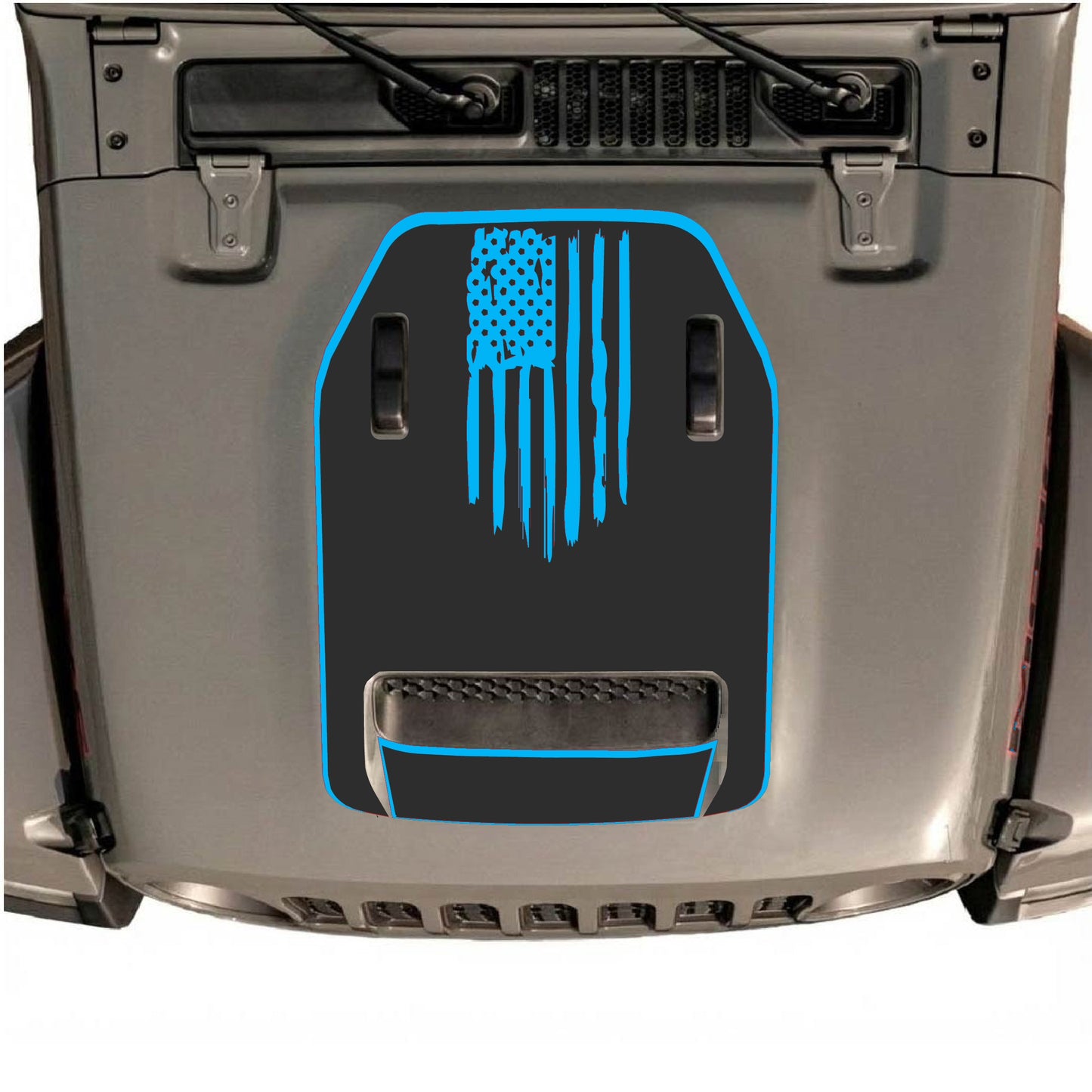 Hood Panel Decal/Sticker - America Flag with Border Graphic Decal Graphic Kit - For Jeep JL JLU 392 2018 - Premium Vinyl