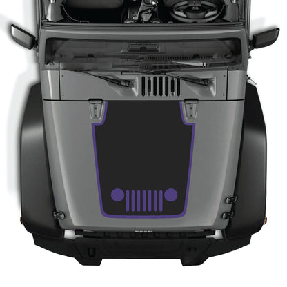 Jeep Wrangler JK JKU hood decal kit featuring a center grill with border graphic, made of premium vinyl by CarCode.