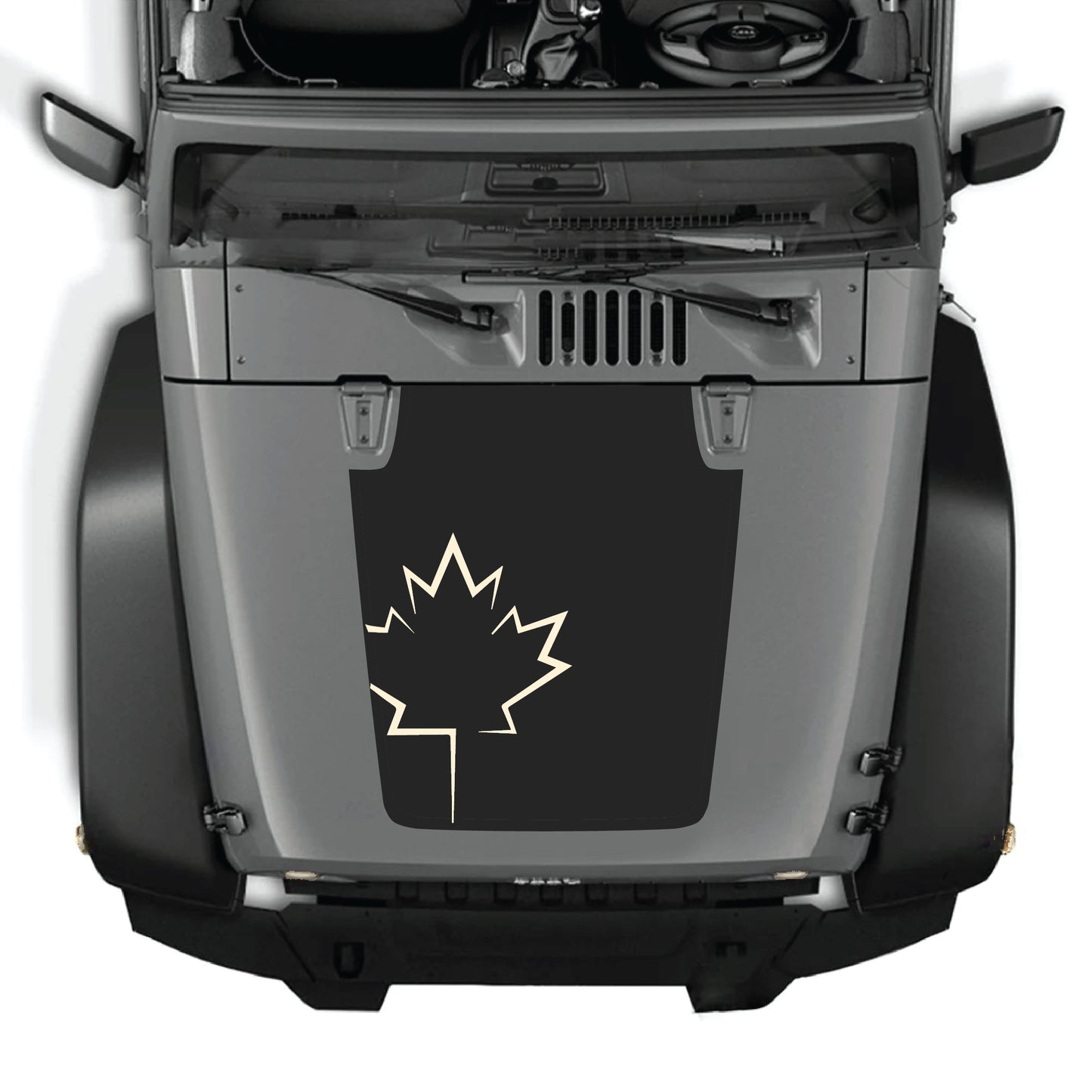 Canada leaf hood decal sticker for Jeep Wrangler JK JKU 2007-2018 by CarCode, made of premium vinyl with graphic design.