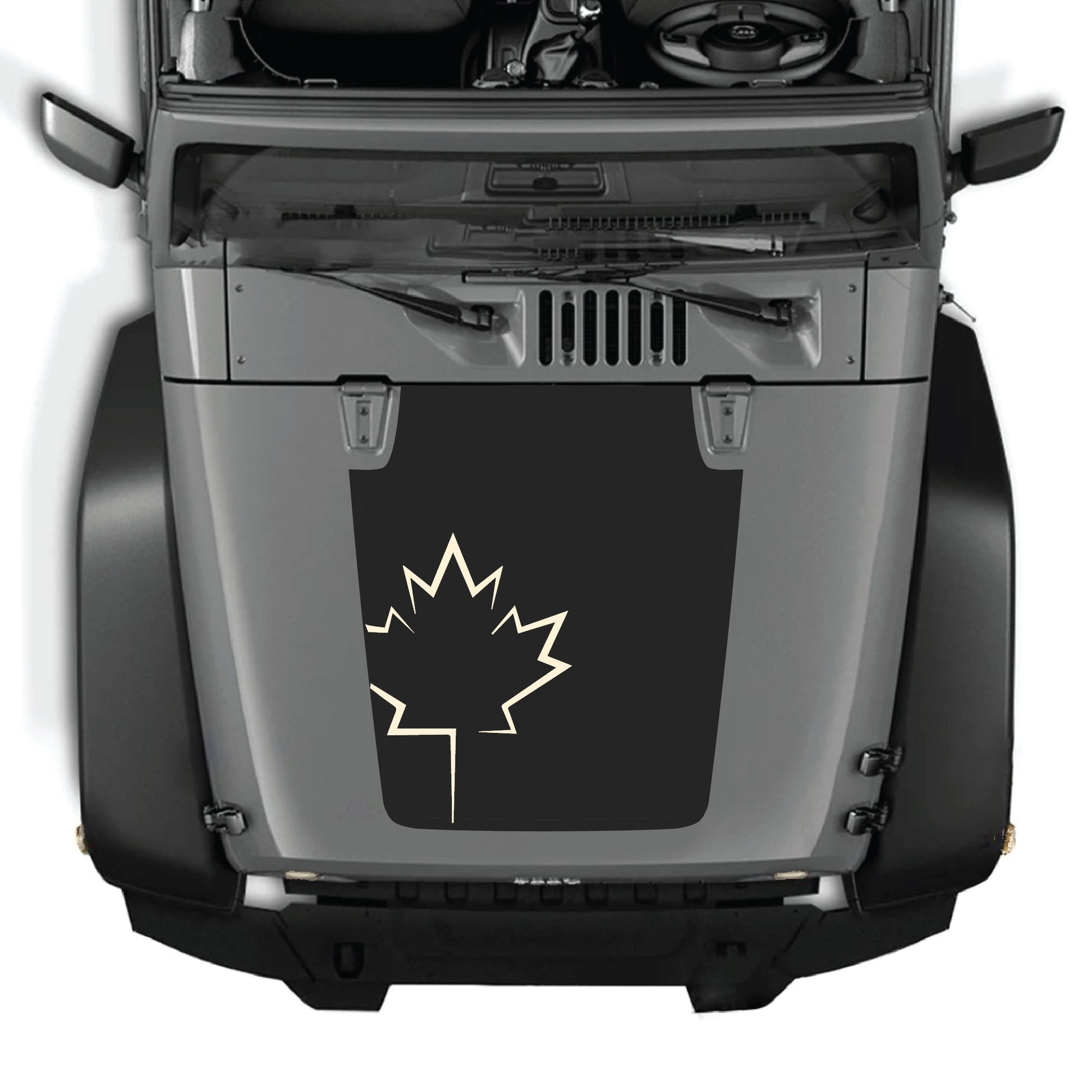 Canada leaf hood decal sticker for Jeep Wrangler JK JKU 2007-2018 by CarCode, made of premium vinyl with graphic design.
