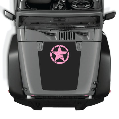 Jeep Wrangler JK hood decal with top star graphic from CarCode, made of premium vinyl, applied on the vehicle's hood.