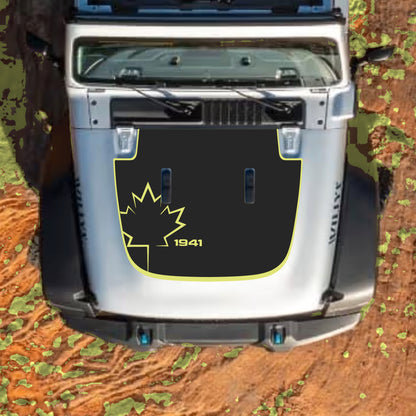 Hood Panel Decal/Sticker - Canada Leaf 1941 with Border Graphic Decal Graphic Kit - For Jeep JL JLU Sahara 2018-2025 - Premium Vinyl