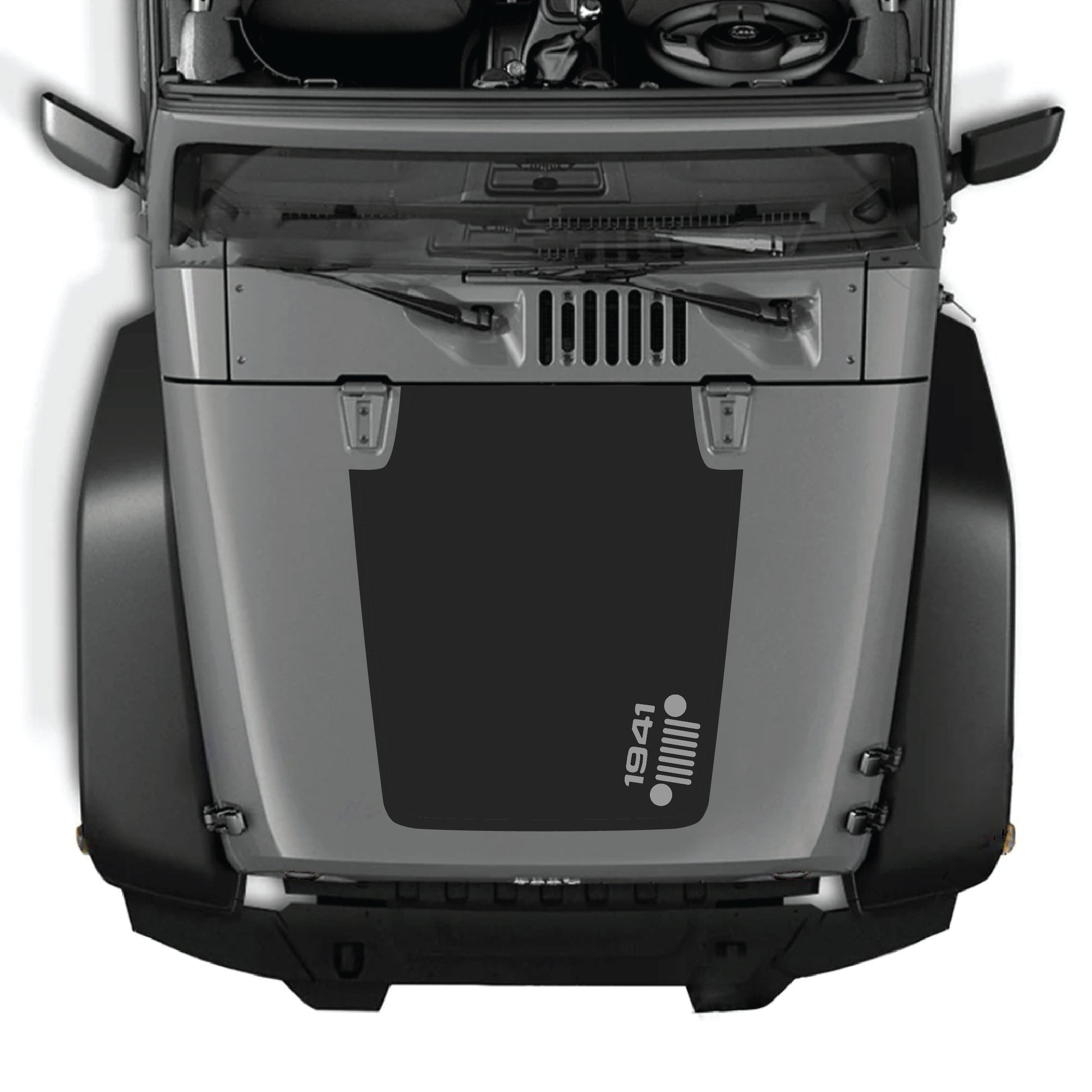 Right side hood panel decal with 1941 grill graphic for Jeep Wrangler JK JKU 2007-2018, made of premium vinyl by CarCode.