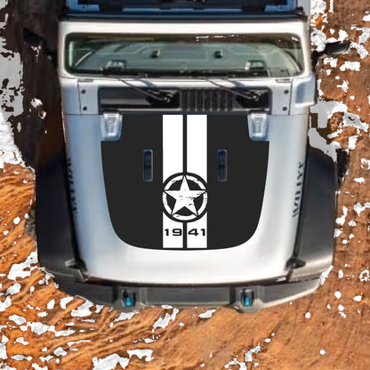 Hood Panel Decal/Sticker - 1941 Star and Stripes Graphic Decal Graphic Kit - For Jeep JL JLU Sahara 2018-2025 - Premium Vinyl