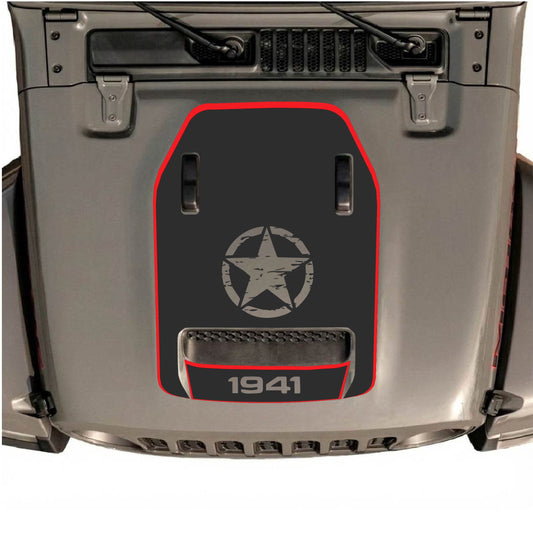 Hood Panel Decal/Sticker - 1941 Center Star with Border Graphic Decal Graphic Kit - For Jeep JL JLU 392 2018 - Premium Vinyl
