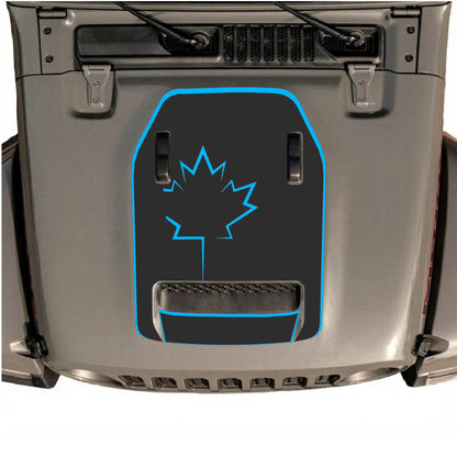 Hood Panel Decal/Sticker - Canada Leaf with Border Graphic Decal Graphic Kit - For Jeep JL JLU 392 2018 - Premium Vinyl