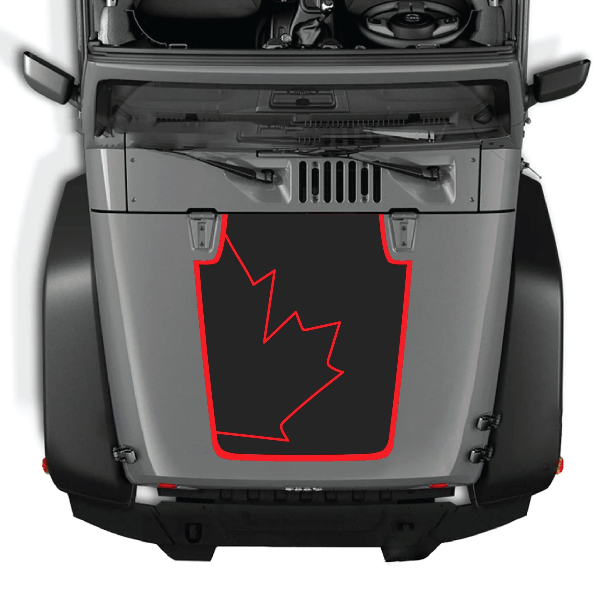 Canada full leaf hood decal with border for Jeep Wrangler JK JKU 2007-2018, made from premium vinyl by CarCode.