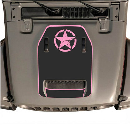 Hood Panel Decal/Sticker - Top Star with Border Graphic Decal Graphic Kit - For Jeep JL JLU 392 2018 - Premium Vinyl