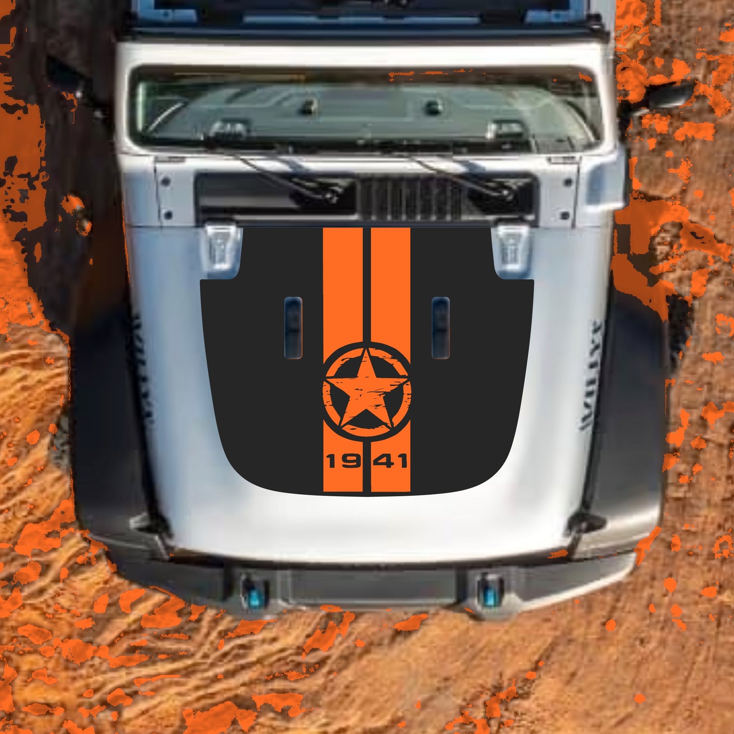 Hood Panel Decal/Sticker - 1941 Star and Stripes Graphic Decal Graphic Kit - For Jeep JL JLU Sahara 2018-2025 - Premium Vinyl