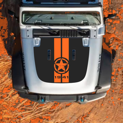 Hood Panel Decal/Sticker - 1941 Star and Stripes Graphic Decal Graphic Kit - For Jeep JL JLU Sahara 2018-2025 - Premium Vinyl