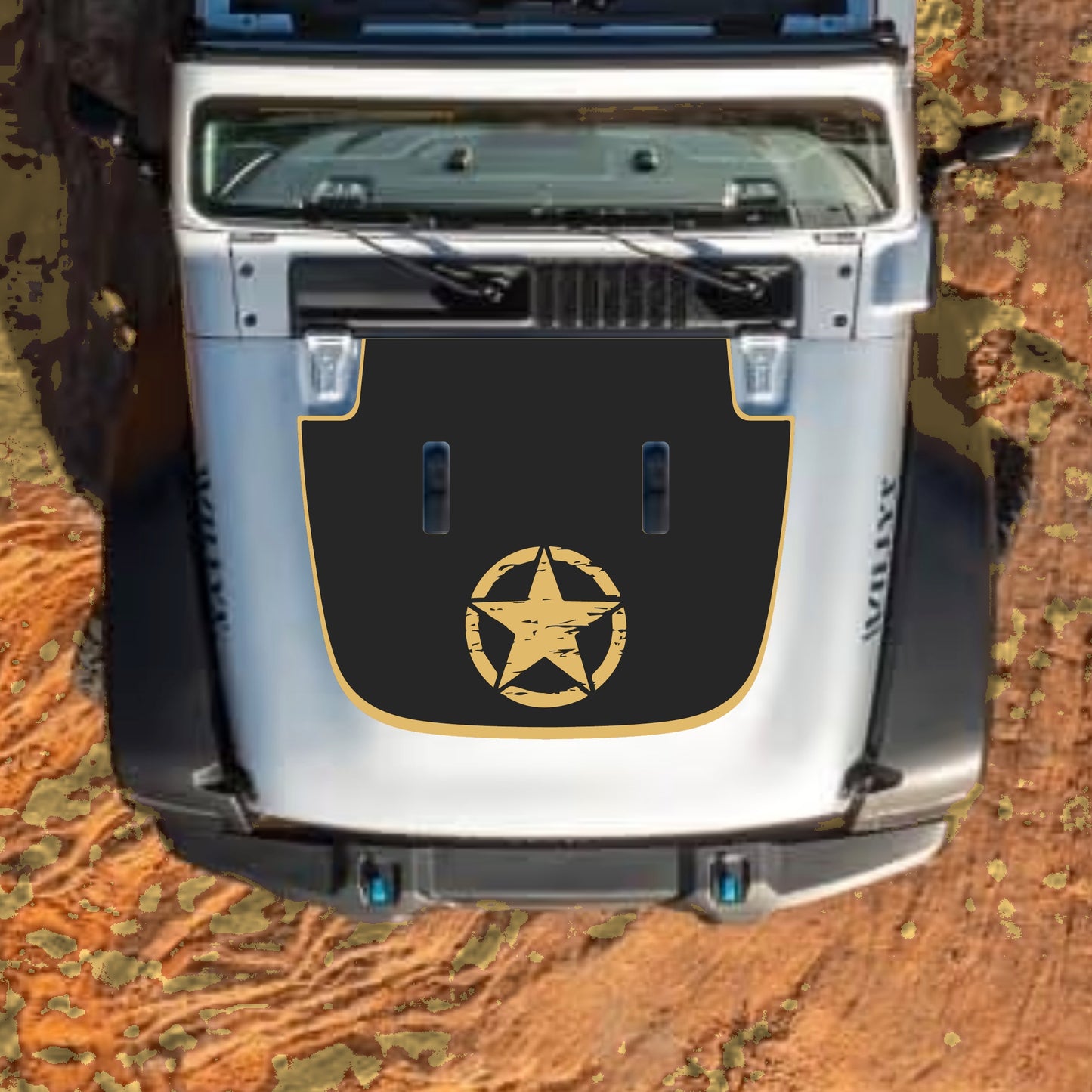 Hood Panel Decal/Sticker - Full Star with Border Graphic Decal Graphic Kit - For Jeep JL JLU Sahara 2018-2025 - Premium Vinyl