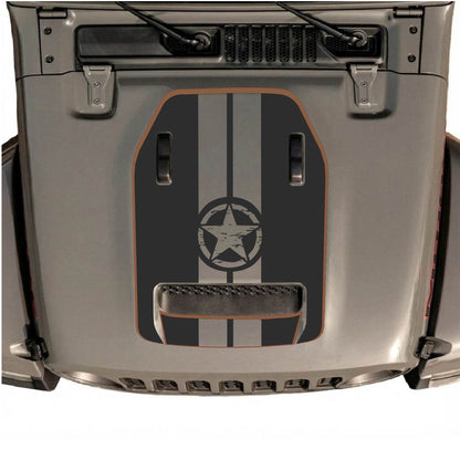Hood Panel Decal/Sticker - Star and Stripes with Border Graphic Decal Graphic Kit - For Jeep JL JLU 392 2018 - Premium Vinyl