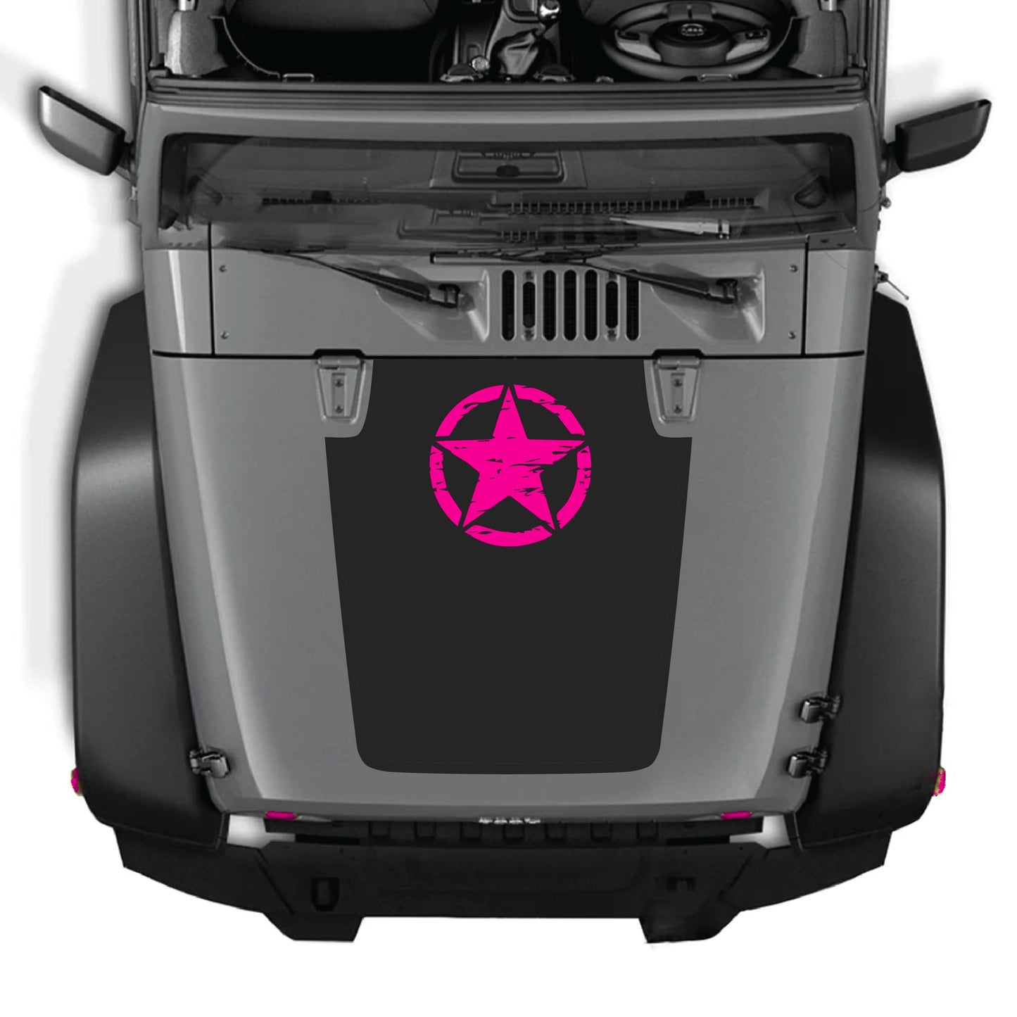 Jeep Wrangler JK hood decal featuring a top star graphic in premium vinyl by CarCode, designed for 2007-2018 models.