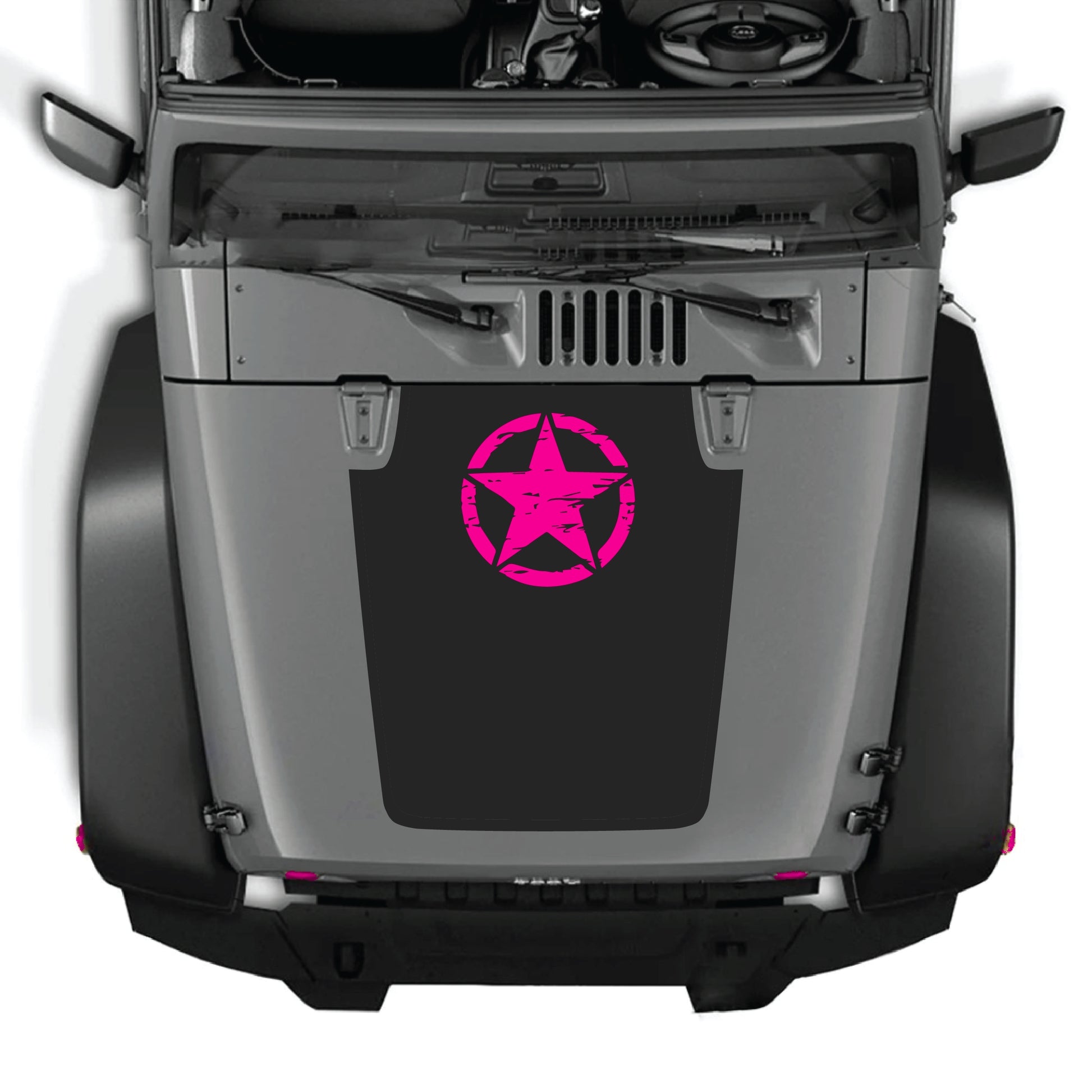 Jeep Wrangler JK hood decal featuring a top star graphic in premium vinyl by CarCode, designed for 2007-2018 models.
