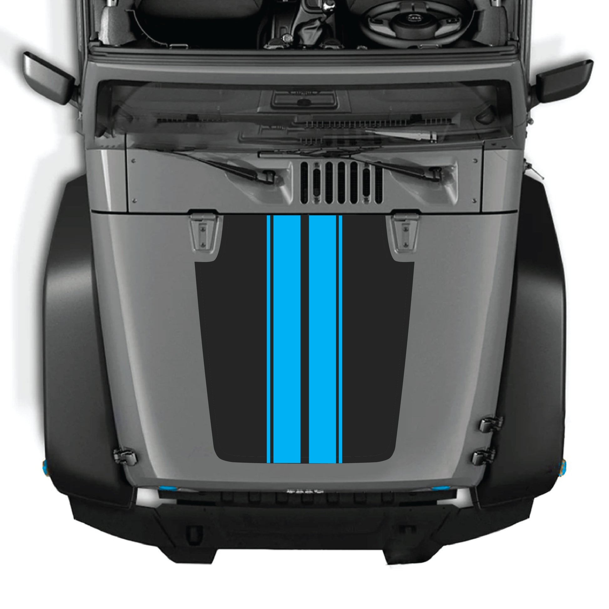 Jeep Wrangler JK JKU hood decal with black stripe graphic kit from CarCode, made of premium vinyl for a stylish look.