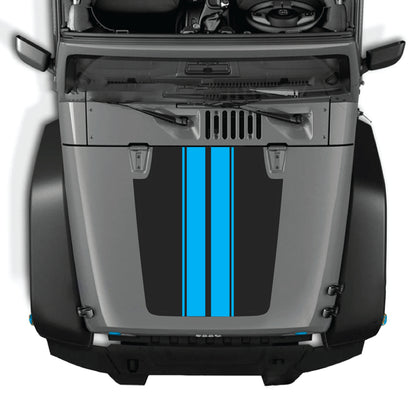 Jeep Wrangler JK JKU hood decal with black stripe graphic kit from CarCode, made of premium vinyl for a stylish look.