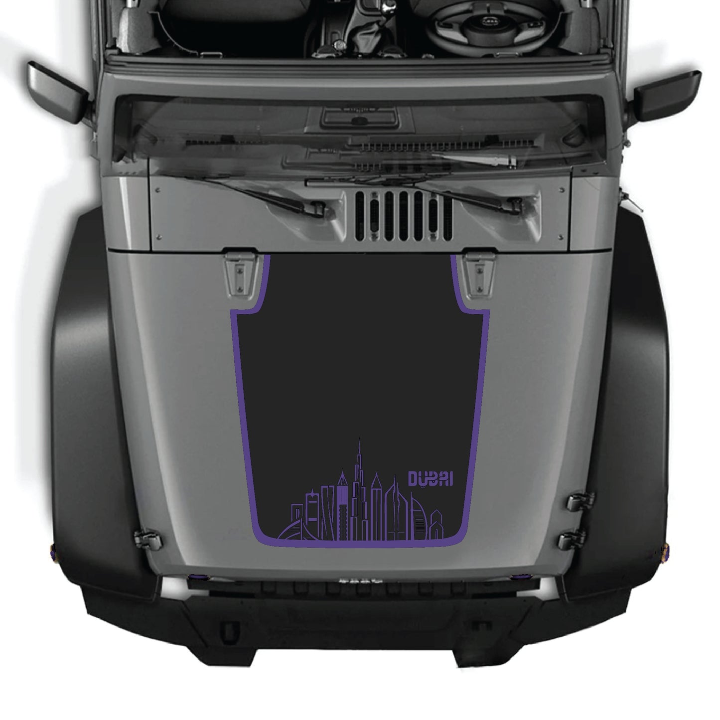 Dubai hood decal with border graphic kit for Jeep Wrangler JK JKU 2007-2018, made of premium vinyl by CarCode.
