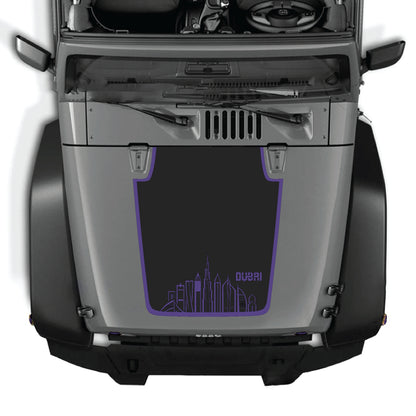 Dubai hood decal with border graphic kit for Jeep Wrangler JK JKU 2007-2018, made of premium vinyl by CarCode.