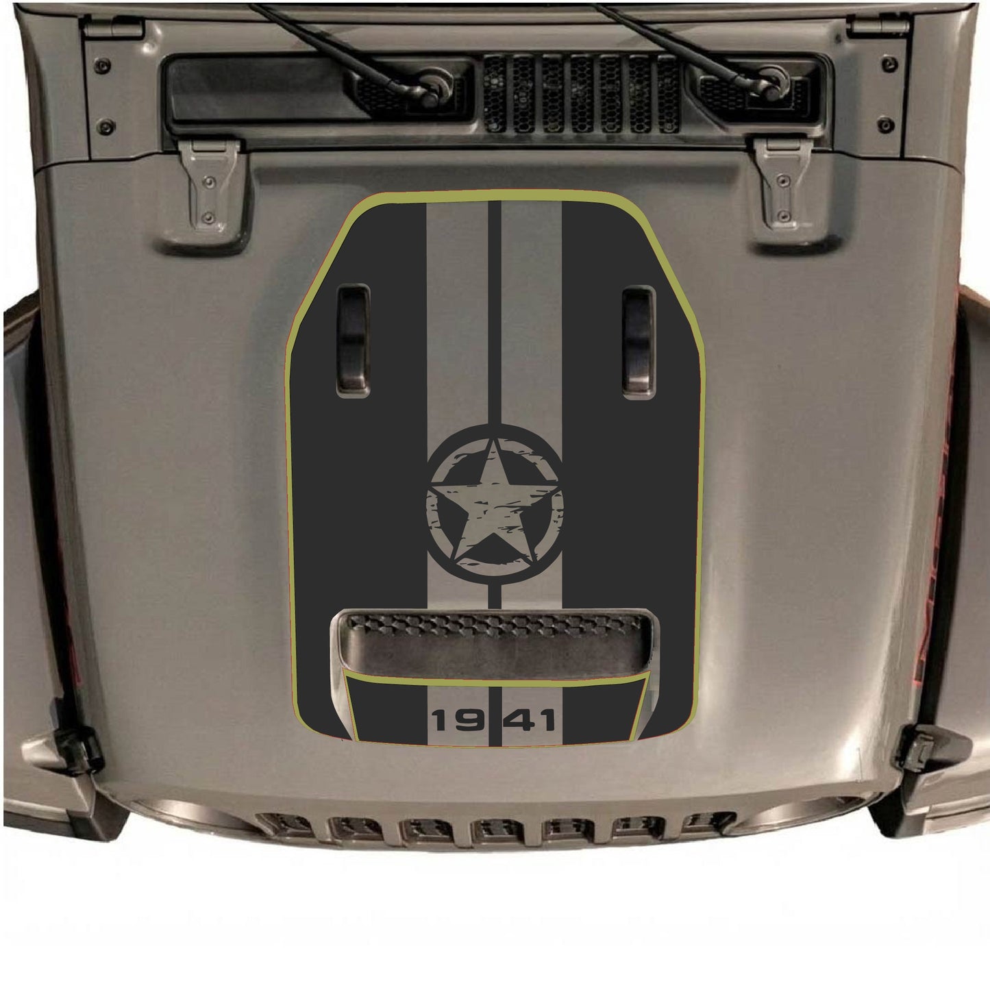 Hood Panel Decal/Sticker - 1941 Star & Stripes with Border Graphic Decal Graphic Kit - For Jeep JL JLU 392 2018 - Premium Vinyl