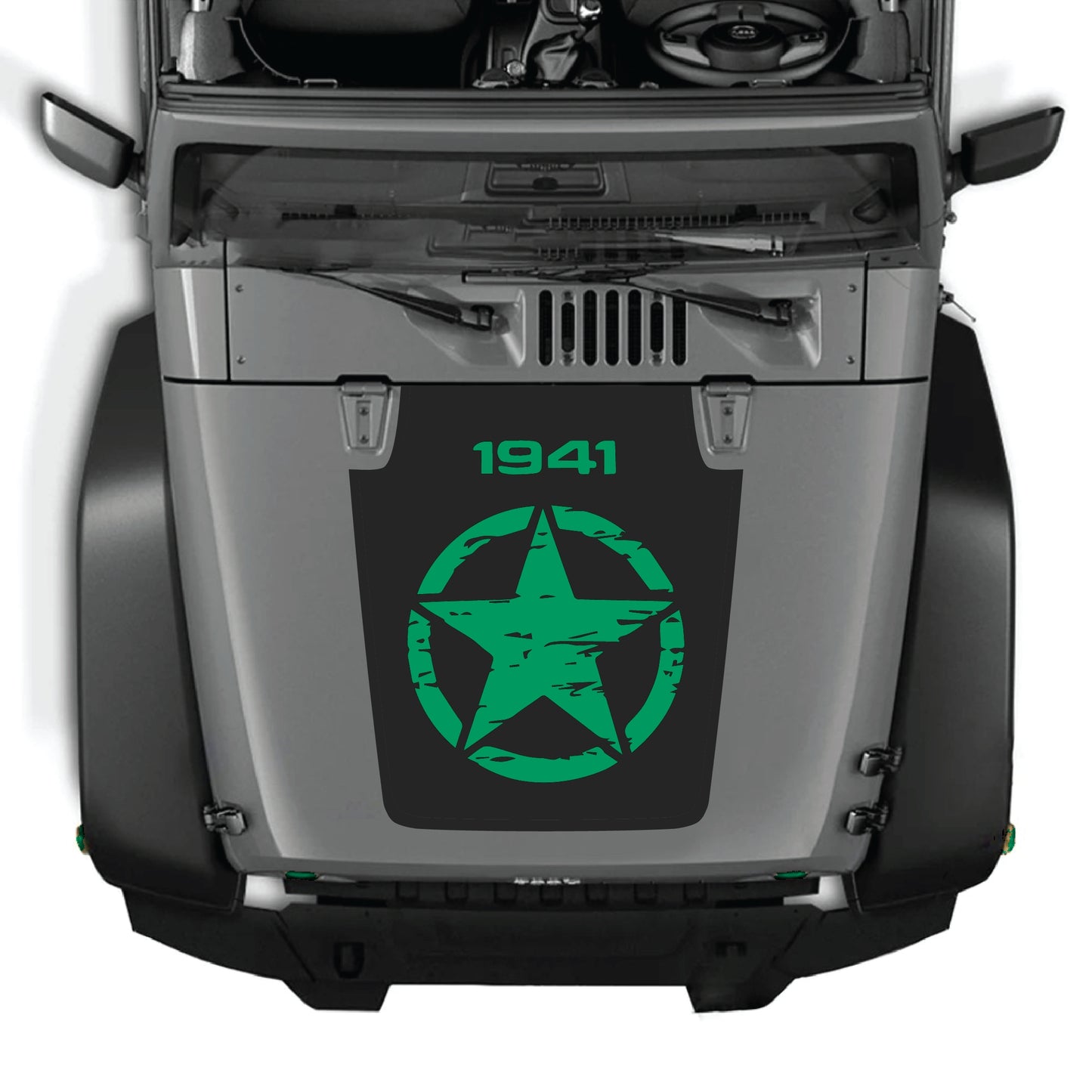 Jeep Wrangler JK full star hood decal by CarCode, premium vinyl graphic kit for 2007-2018 Jeep models.