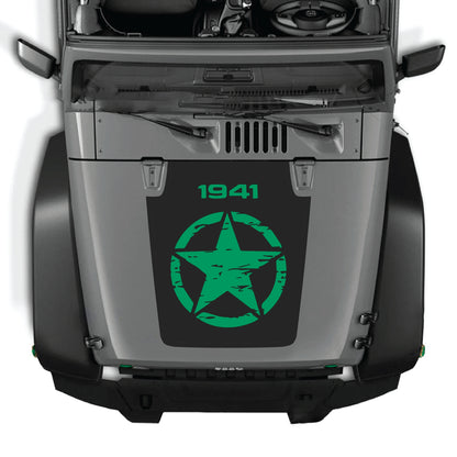 Jeep Wrangler JK full star hood decal by CarCode, premium vinyl graphic kit for 2007-2018 Jeep models.