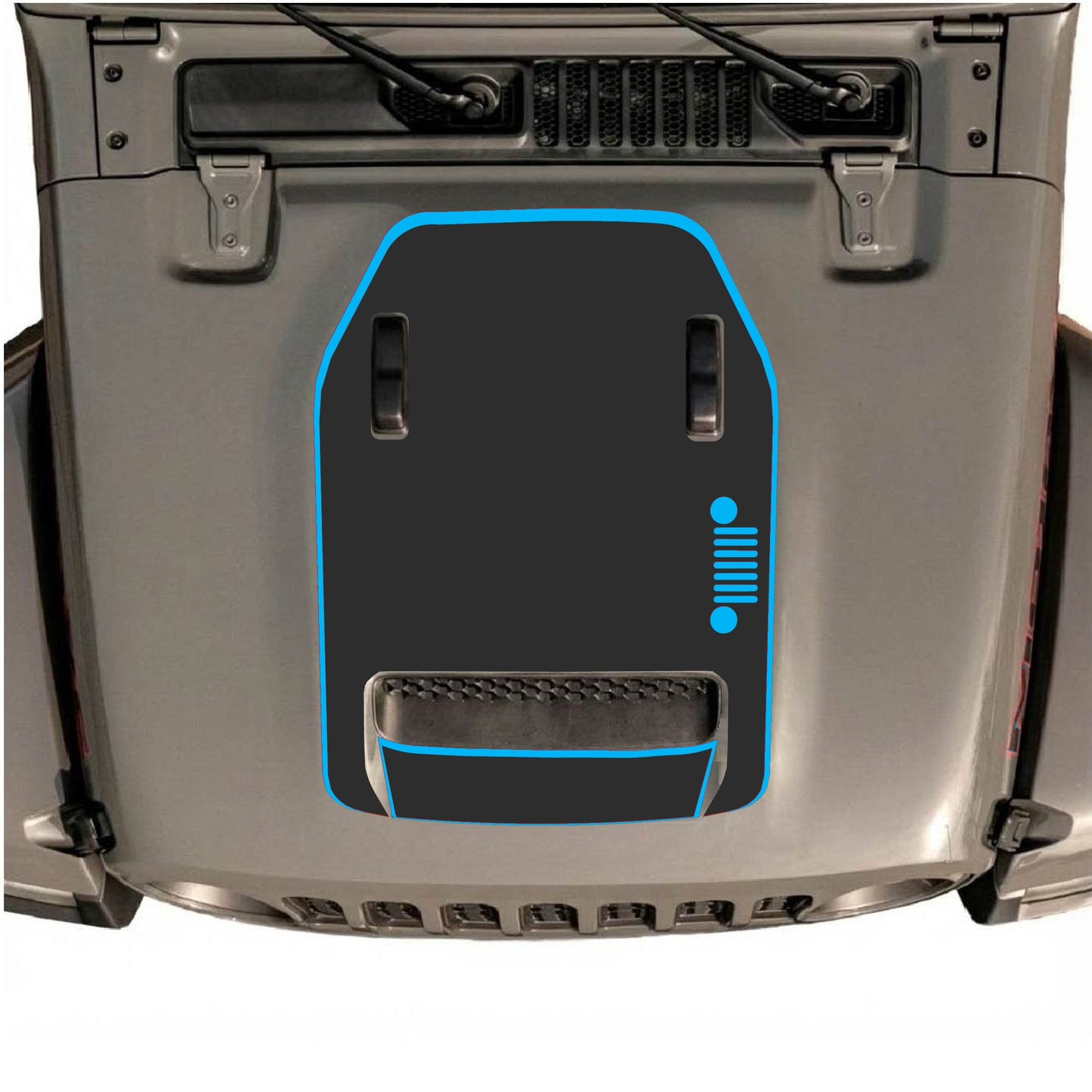 Hood Panel Decal/Sticker - Right Side Grill with Border Graphic Decal Graphic Kit - For Jeep JL JLU 392 2018 - Premium Vinyl