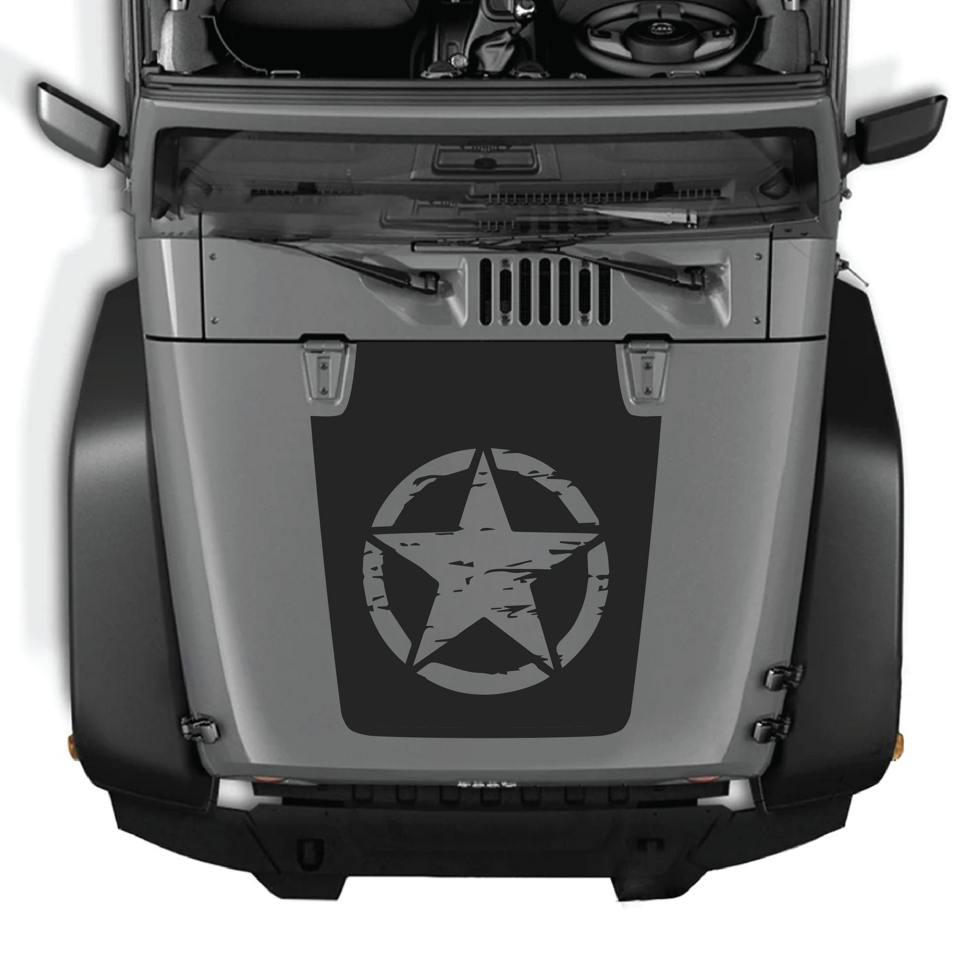 CarCode hood decal sticker for Jeep JK/JKU 2007-2018, premium vinyl decal with stylish hood design on a Jeep vehicle.